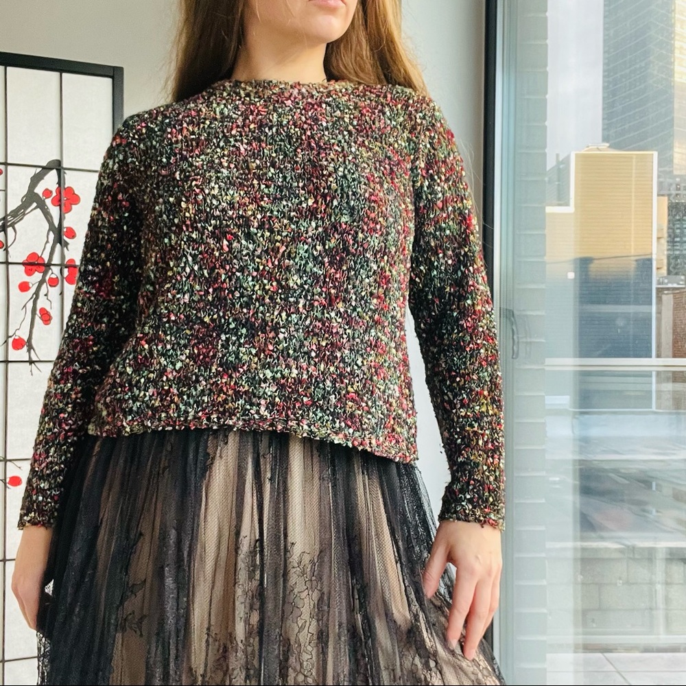🌈 Lord & Taylor Vintage Confetti Ribbon Wool Angora Rabbit Hair Blend Sweater